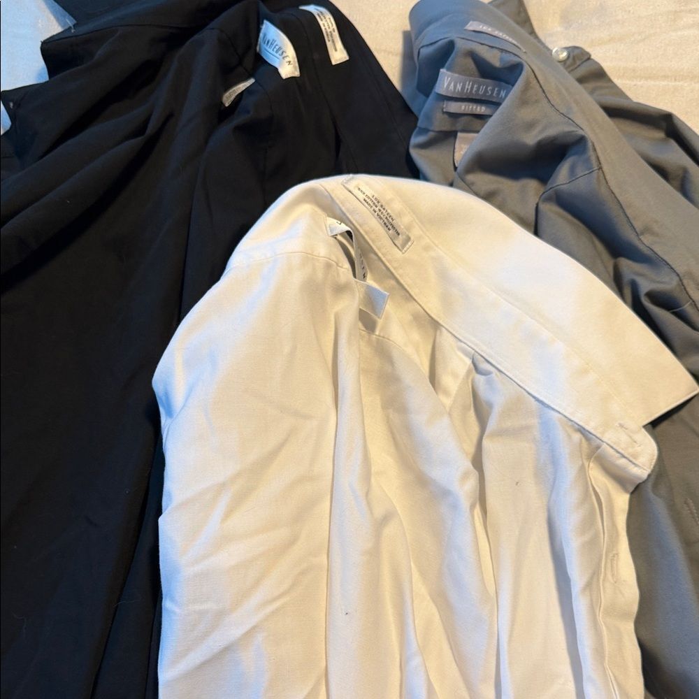 Van Heusen Men's Dress long sleeved Shirts Classic Black, White, and Gray LARGE